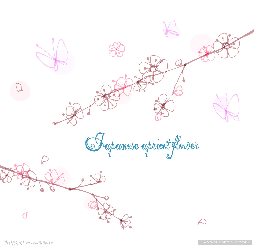 手绘矢量日本梅花线条花朵