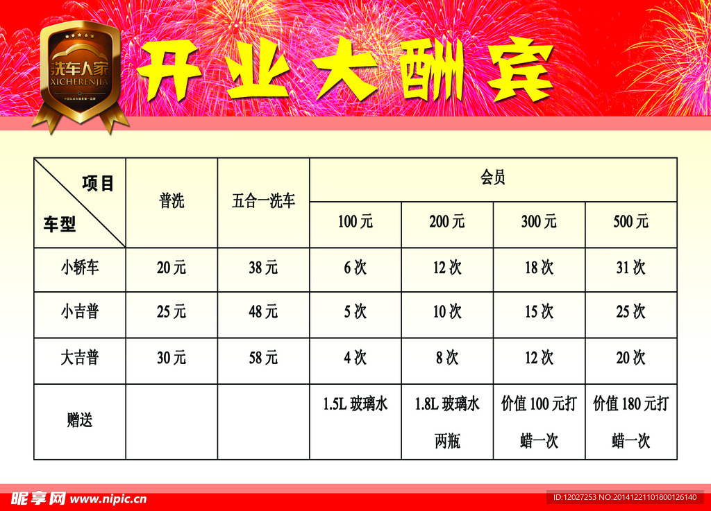 洗车人家价格表