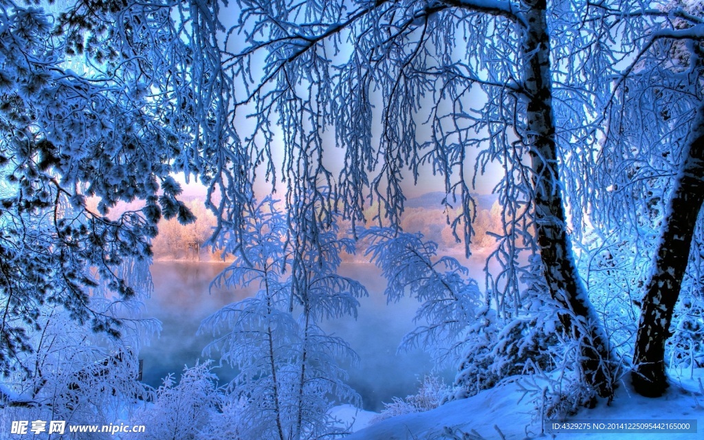 湖边雪景