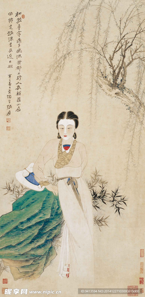柳荫仕女