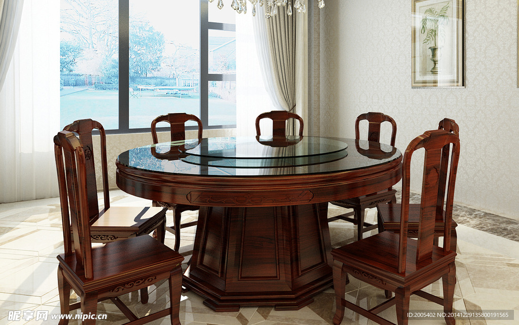 中式圆餐桌 中式明式红木餐桌