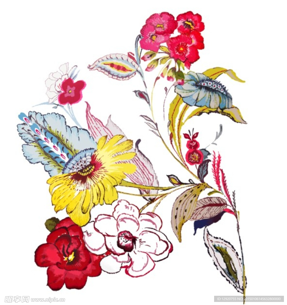 复古手绘花朵