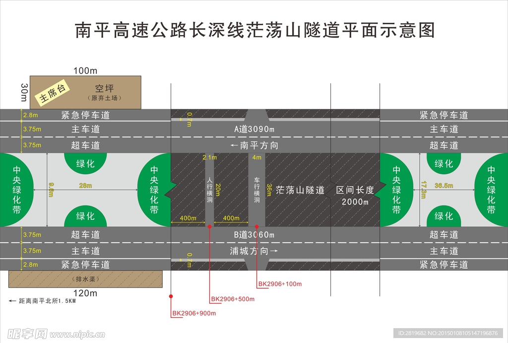 高速公路长深线茫荡山隧道平面