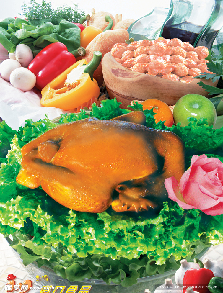 烤鸡 水果 蔬菜 鸡蛋