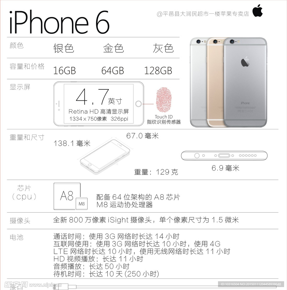 iPhone 6 方形台签