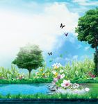 池塘边风景广告素材