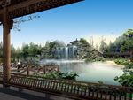 公园池塘瀑布景观