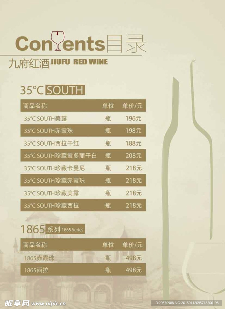 价格表