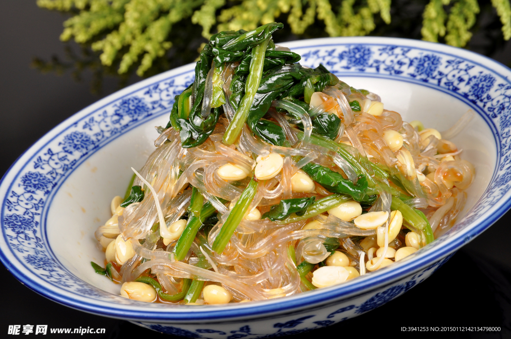 菠菜粉条拌豆芽