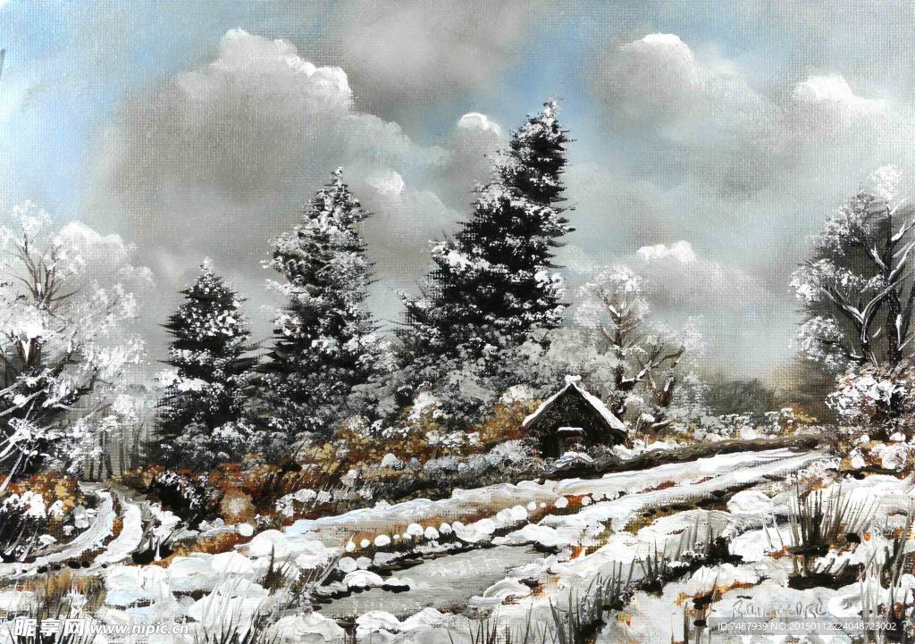 油画雪景