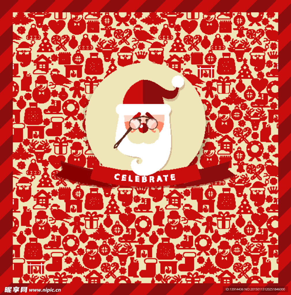 童趣红色圣诞元素贺卡矢量素材
