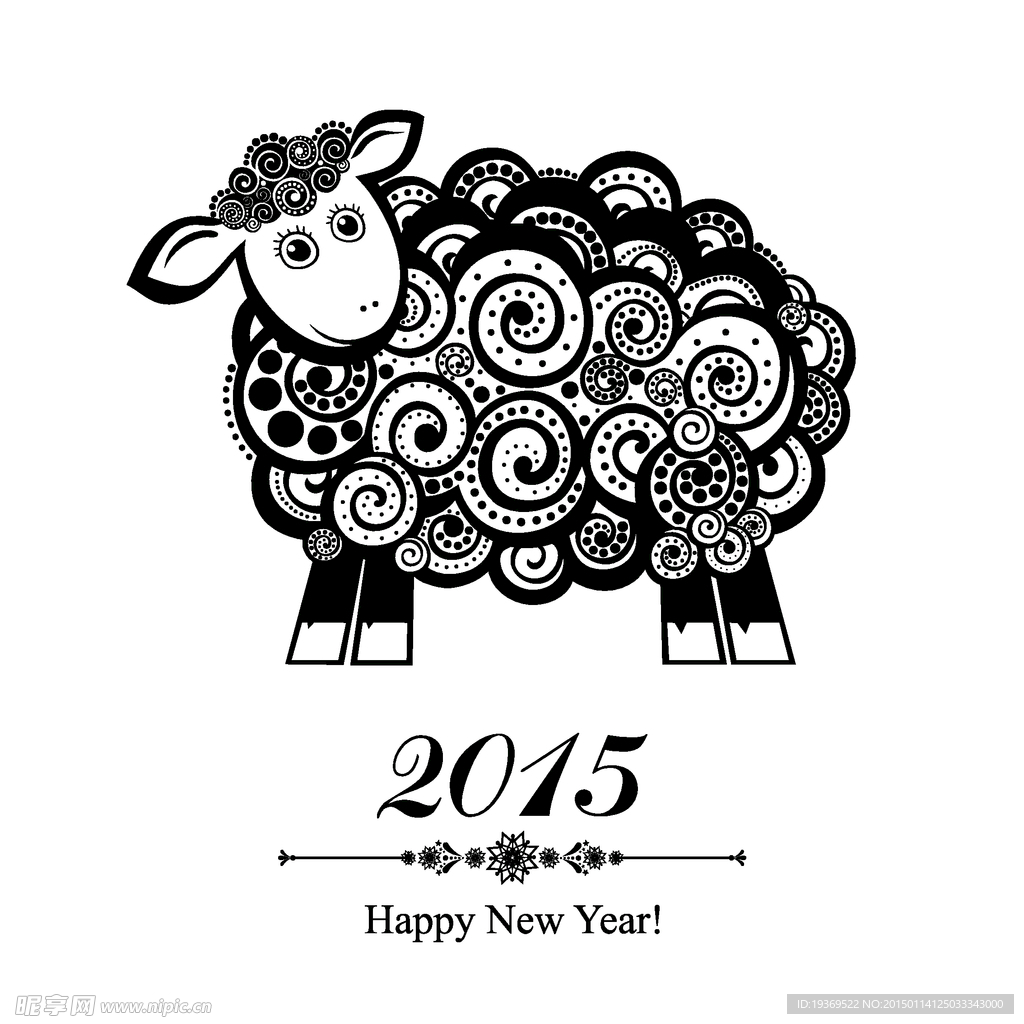 黑色绵羊新年背景矢量素材