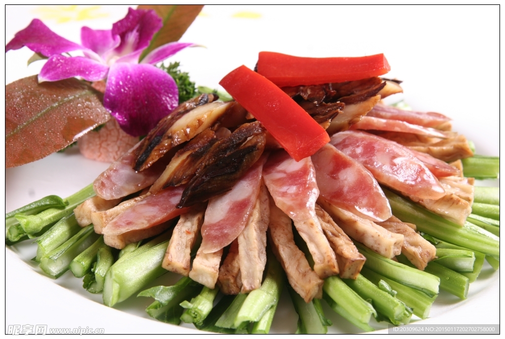 广东菜心炒腊味