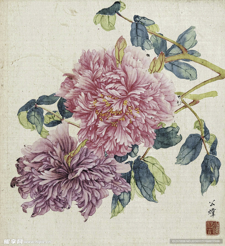 彩墨牡丹