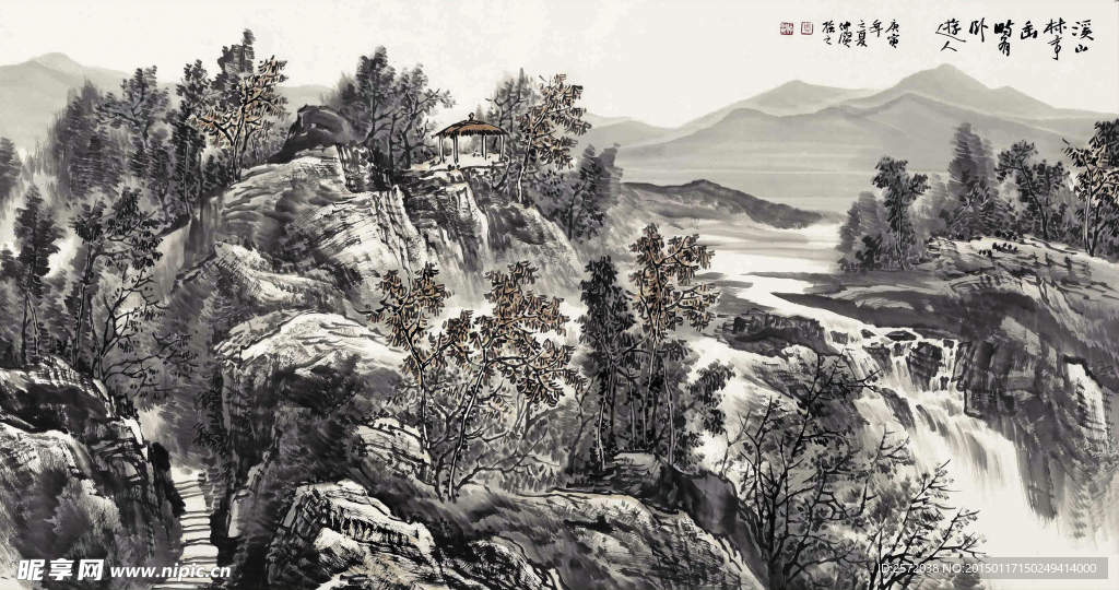 溪山观瀑