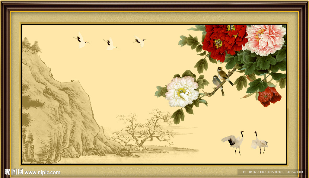 花鸟牡丹图