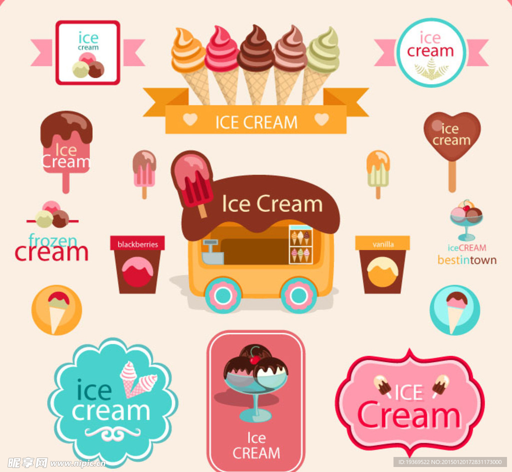 彩色冰淇淋标签矢量素材