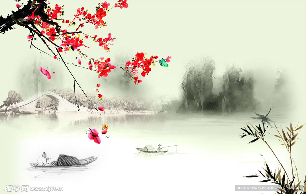 中式古典山水风景水墨画