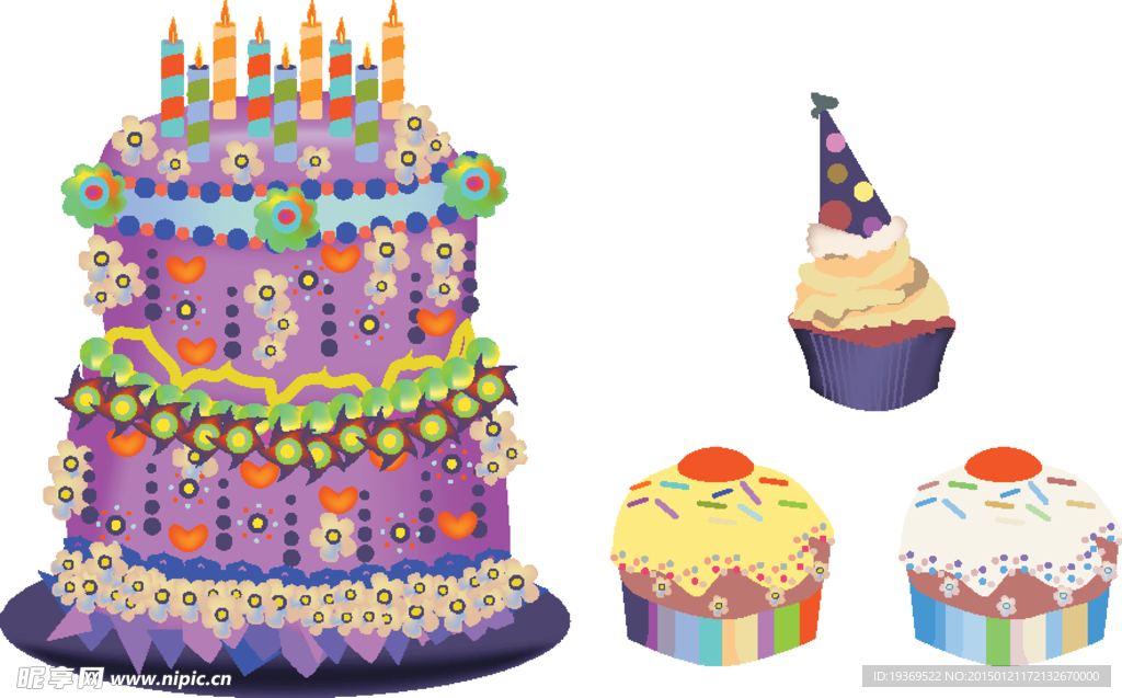 卡通风格可爱蛋糕矢量素材
