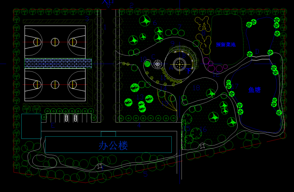 公园广场 办公楼前园林大院平面