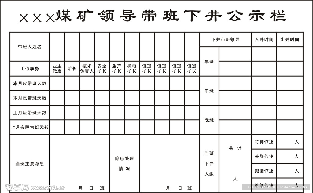 领导带班下井公示栏