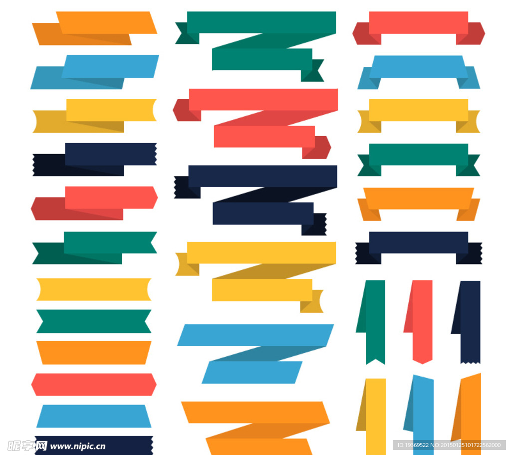 30款彩色纸丝带设计矢量素材