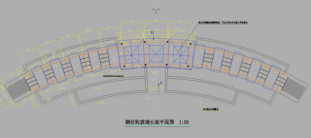 公园景观 钢结构玻璃长廊平立面