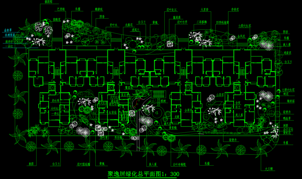 公园景观 聚逸居绿化总平面图