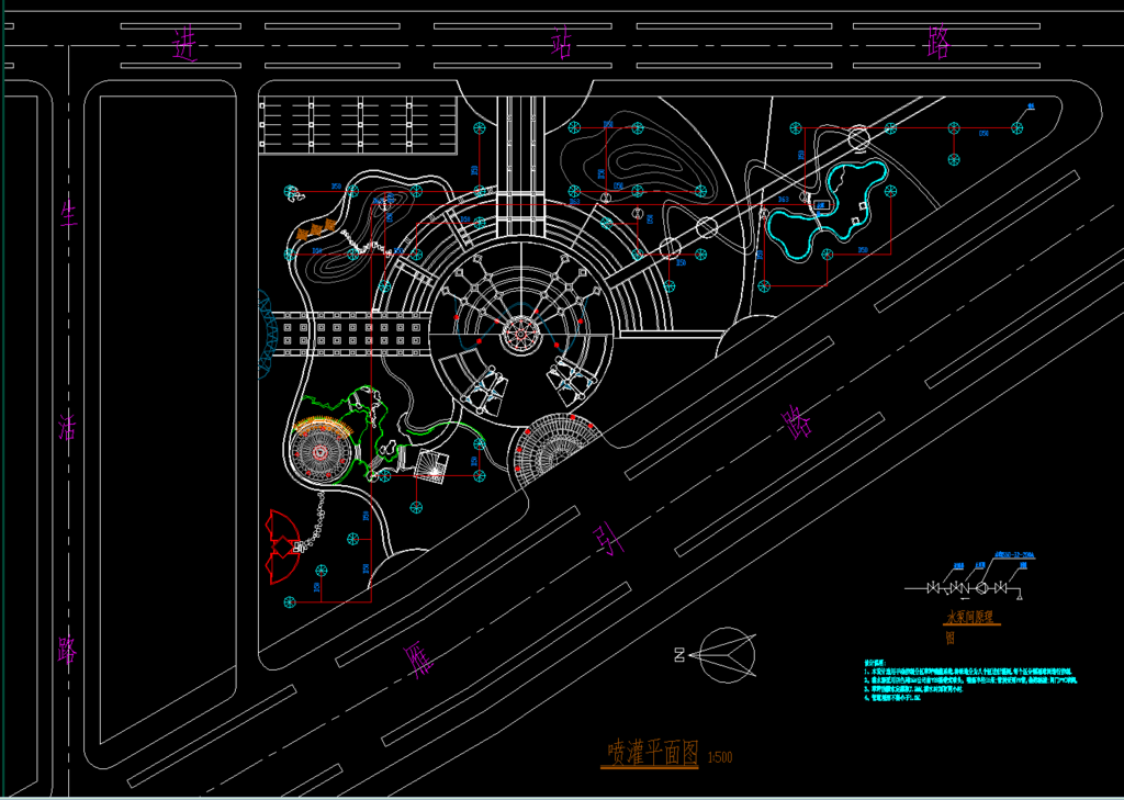 公园景观 喷灌总平面图