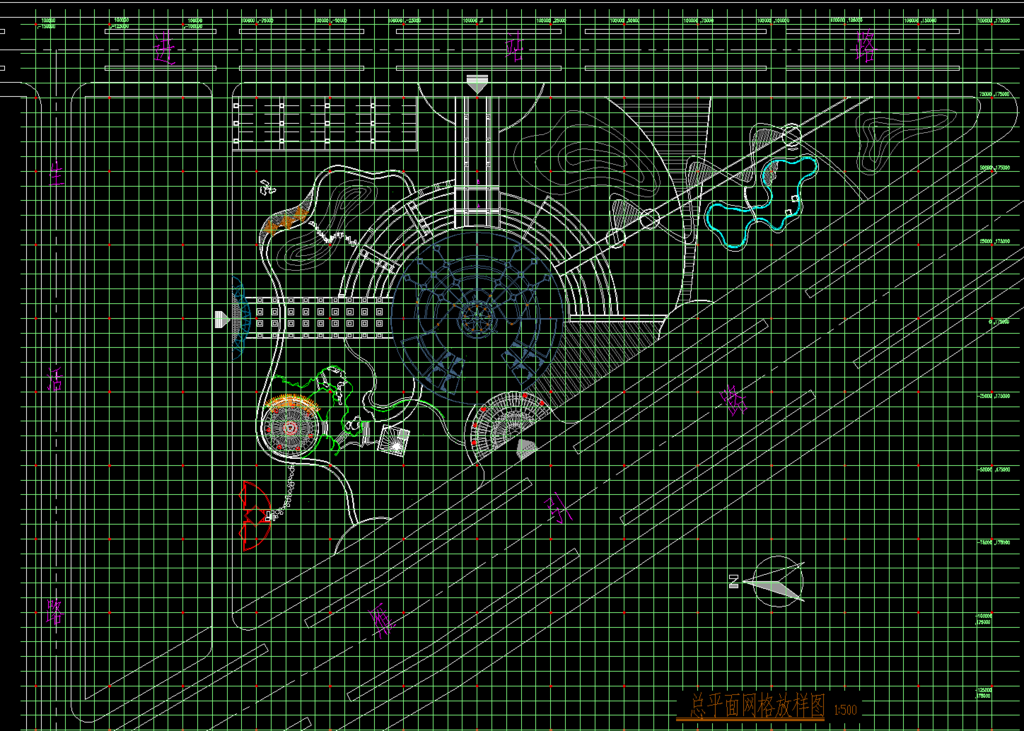 公园景观 总平面网格放样图
