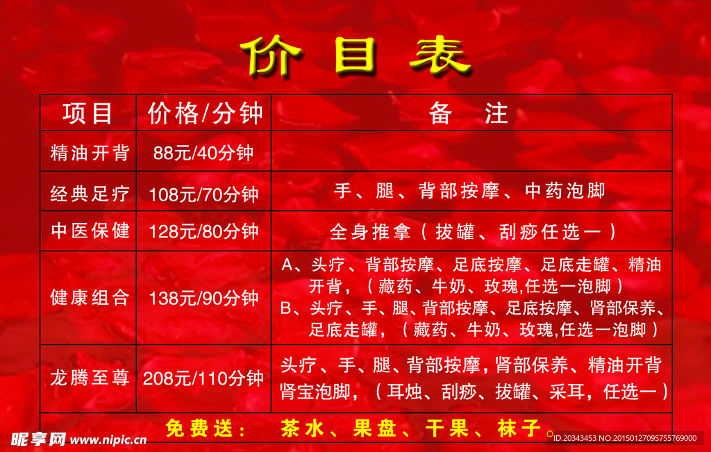 价目表