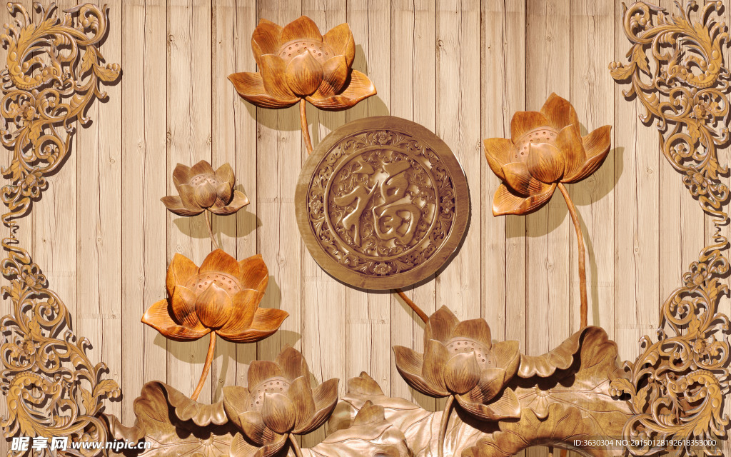 福仿古立体背景墙画