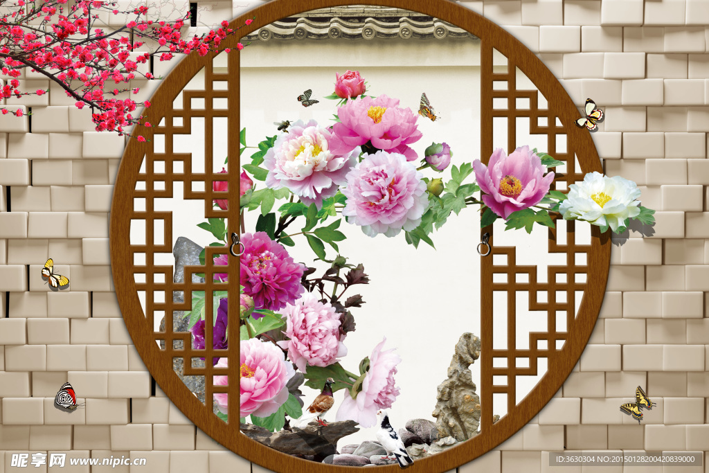 仿古3D背景电视墙画