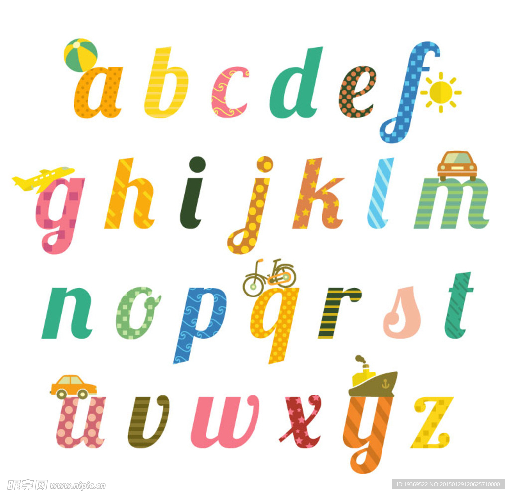 26个童趣字母设计矢量素材