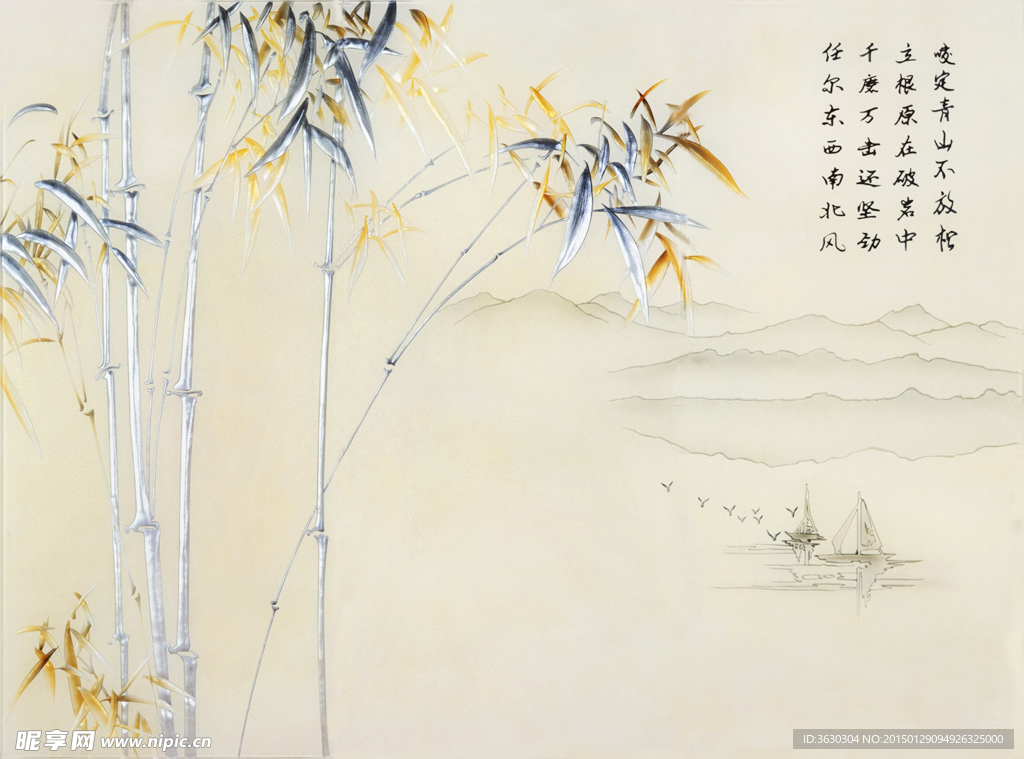 竹韵电视墙画