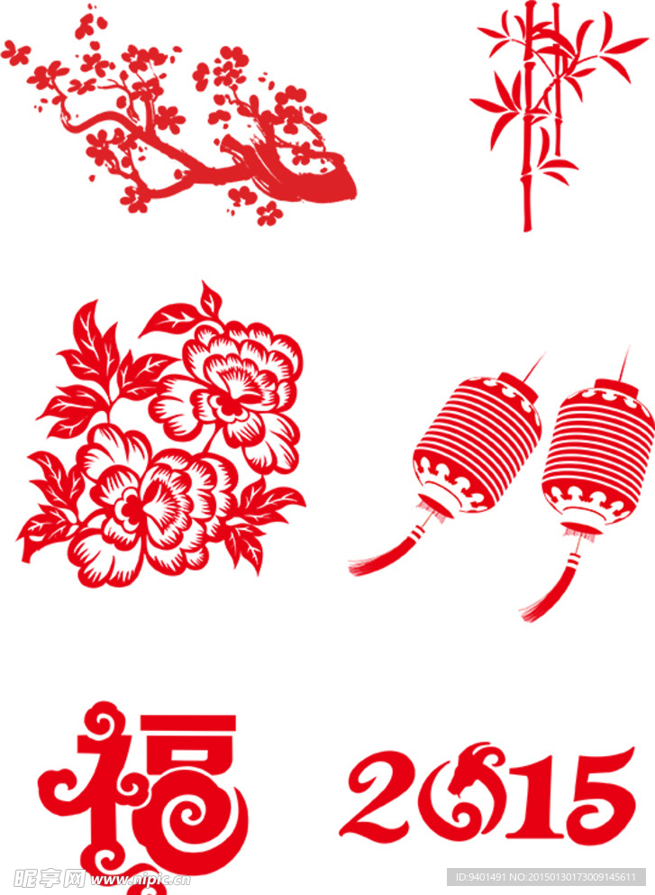 梅花 竹子 牡丹 灯笼