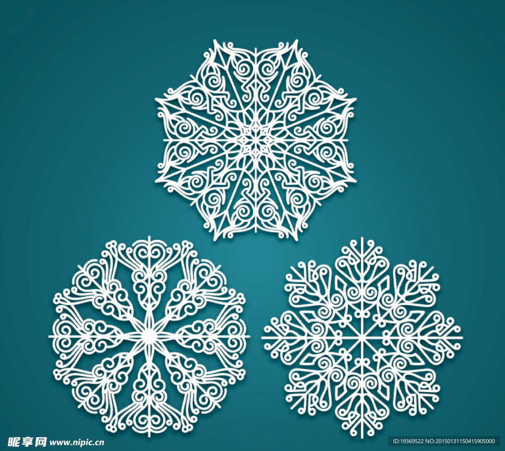 精致白色雪花剪纸矢量素材