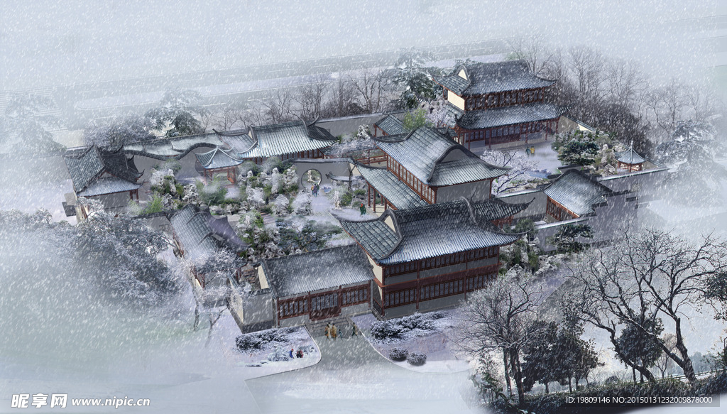 水墨古典建筑PSD素材