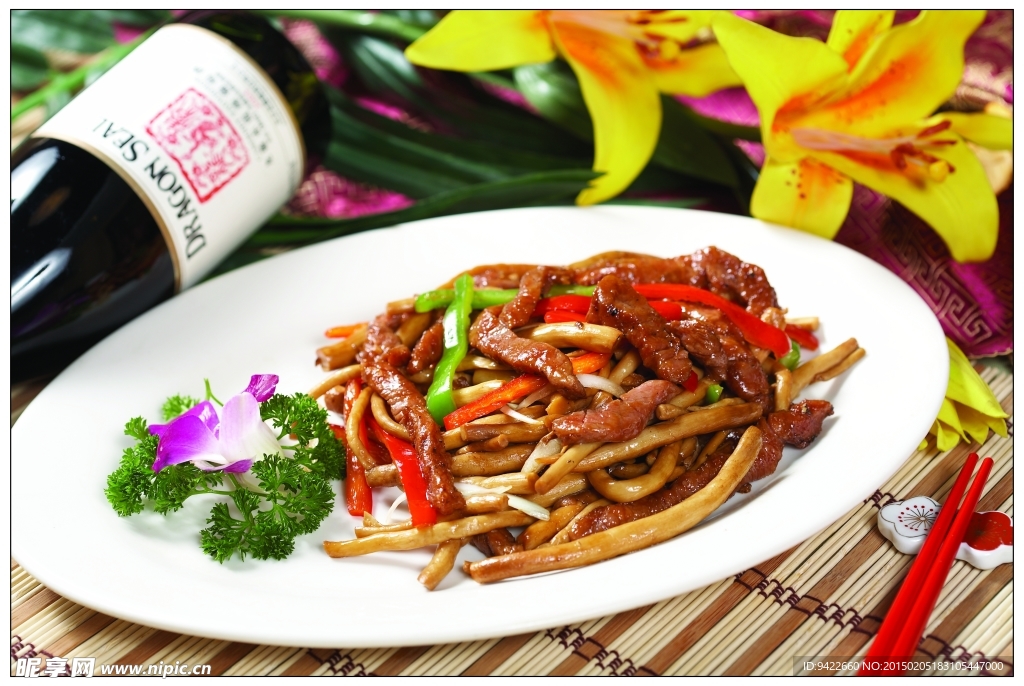 牛柳炒茶树菇