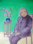 油画 老人 花