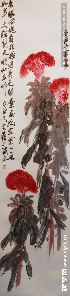 中国传统国画艺术鸡冠花