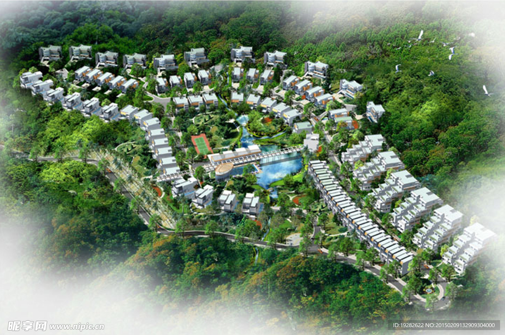 山体建筑景观设计鸟瞰图