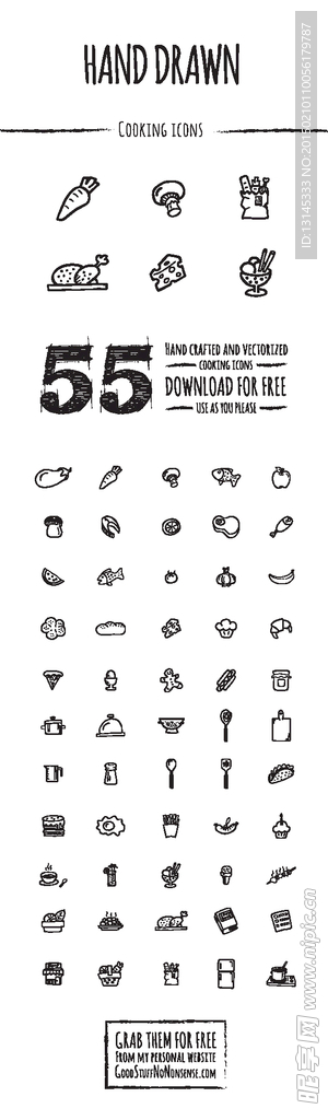 55个手绘风格美食图标
