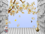 3D砖墙玉兰花电视背景墙