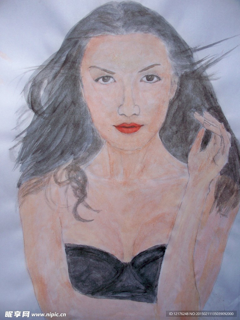 水粉画 美女