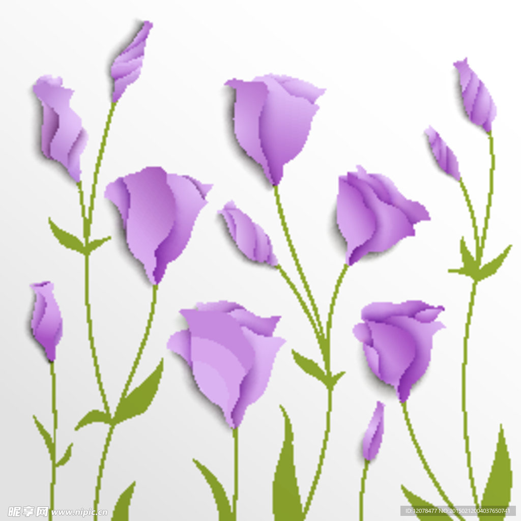 立体花朵矢量 紫色花朵 剪纸花