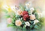 油画鲜花与蝴蝶
