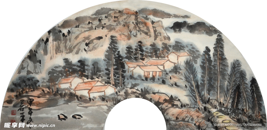 山水扇面