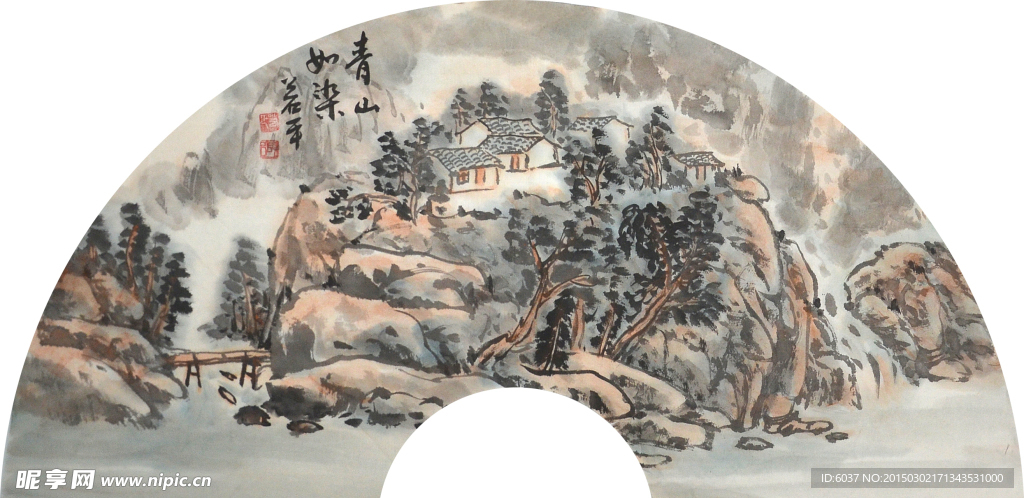 山水扇面