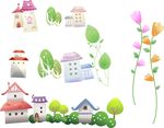 卡通房子素材 花朵